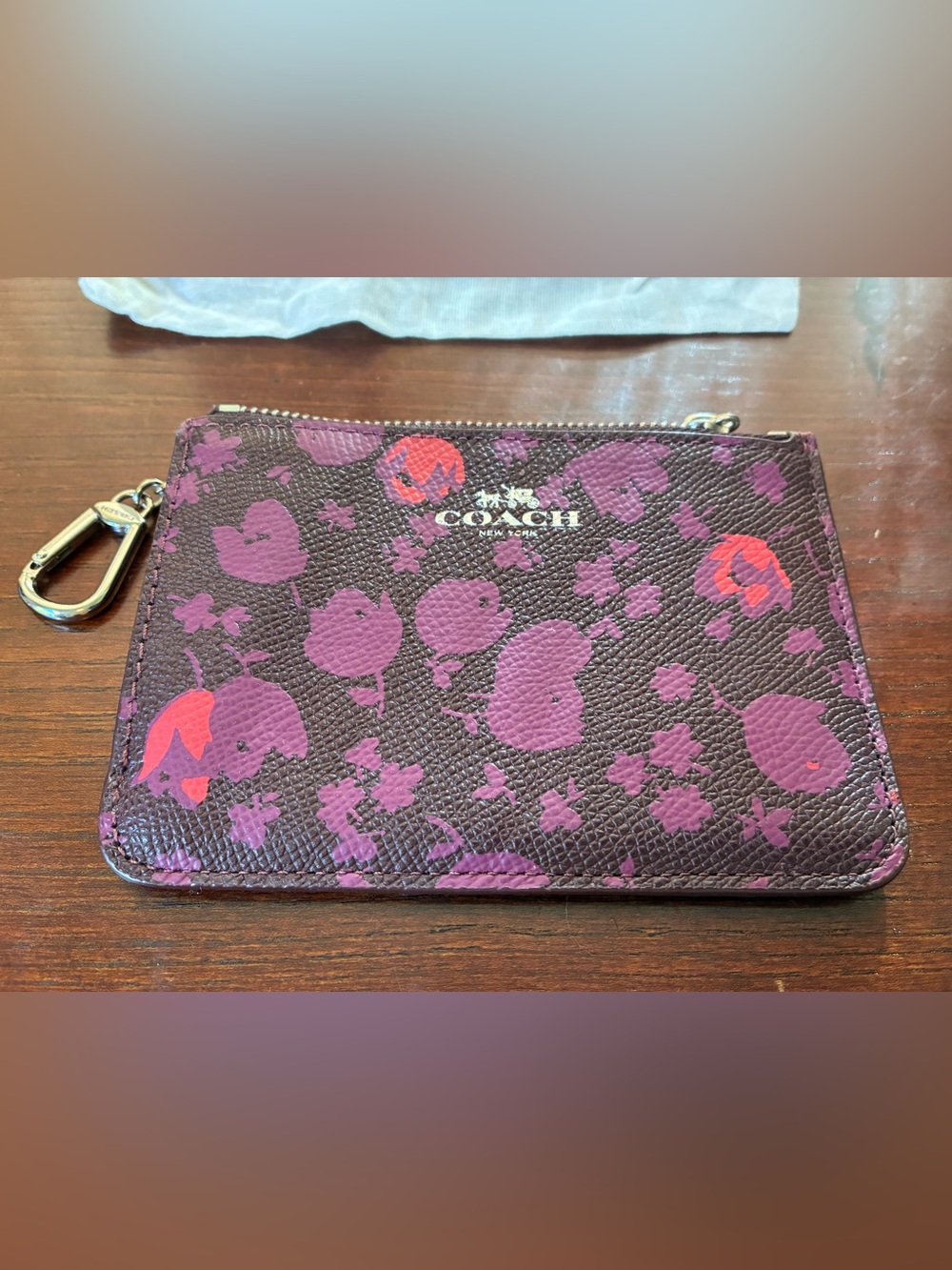 Coach Oxblood Prarie Calico Floral Zip Cardholder